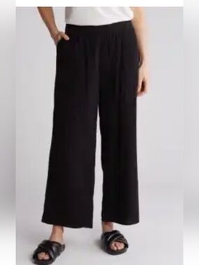 C&C California Black Linen /cottonWide-Leg Pull-On Pants size lg